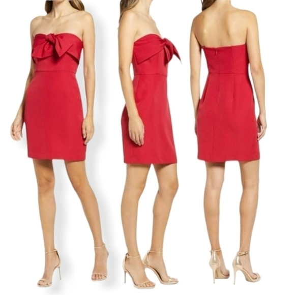 Sam Edelman Red Bow Front Sheath Strapless Dress Size 10 - Picture 13 of 13